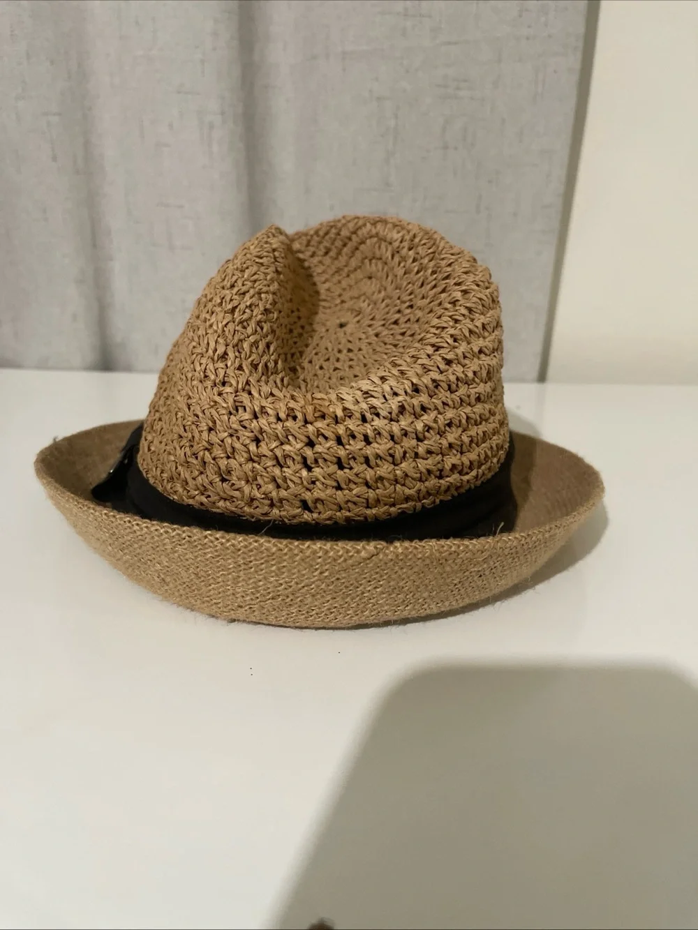 Steve Madden Tan Woven Sun Hat with Black Inner Band